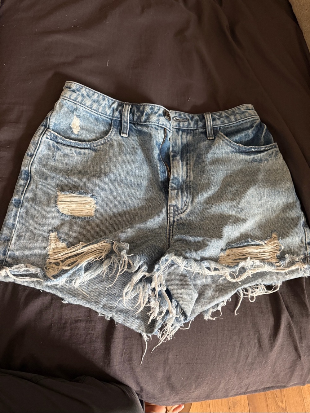 Show Me Your MuMu Light Blue Distressed High-Rise Denim Shorts